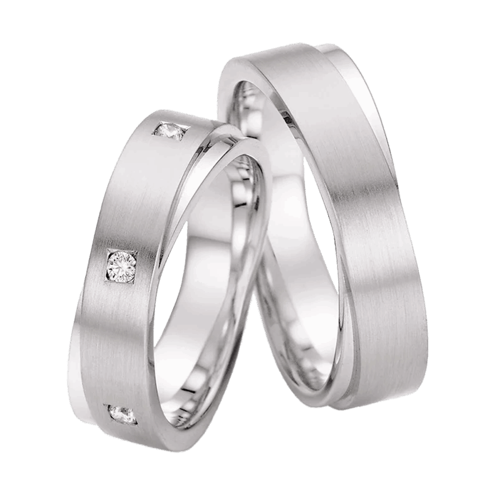 Platinringe Alpine Elegance mit zweistufigem Aufbau, Princess-Diamanten in Rautenform und elegantem Matt-Glanz-Kontrast