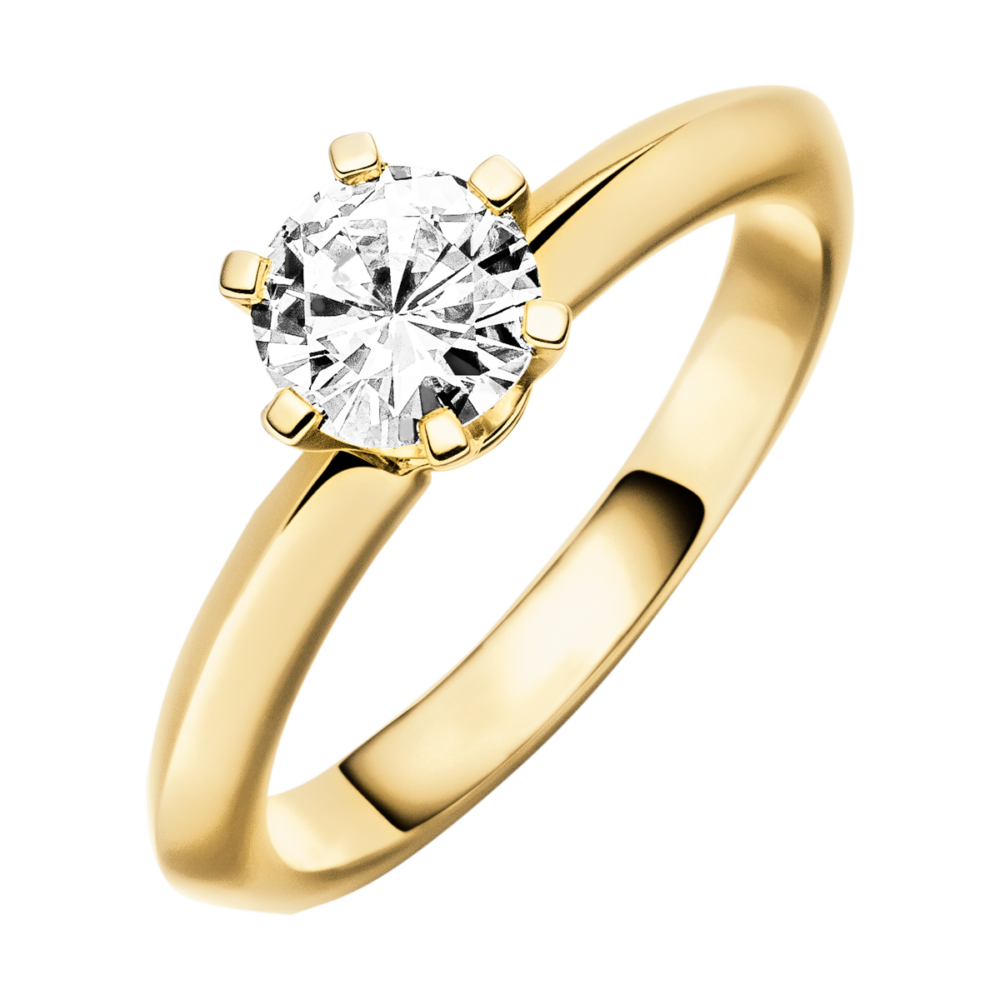 Draufsicht des Aurora Verlobungsrings aus Gelbgold mit zentralem Diamant im Brillantschliff – klassische Eleganz aus der Davinél Kollektion