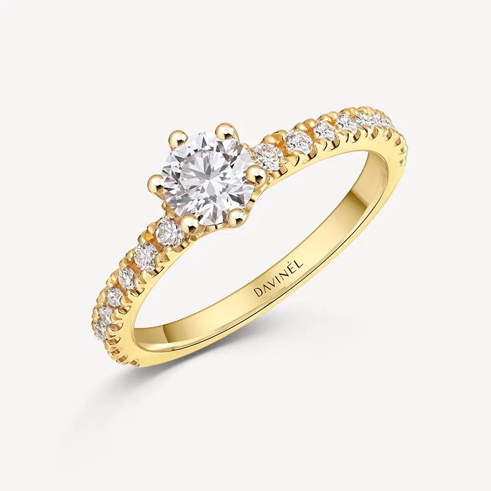 Verlobungsring Chanson du Temps in 585/- Gelbgold mit 0,80 ct Brillant (H/SI), Sechs-Krappen-Fassung und pavégefasster Schiene, Draufsicht