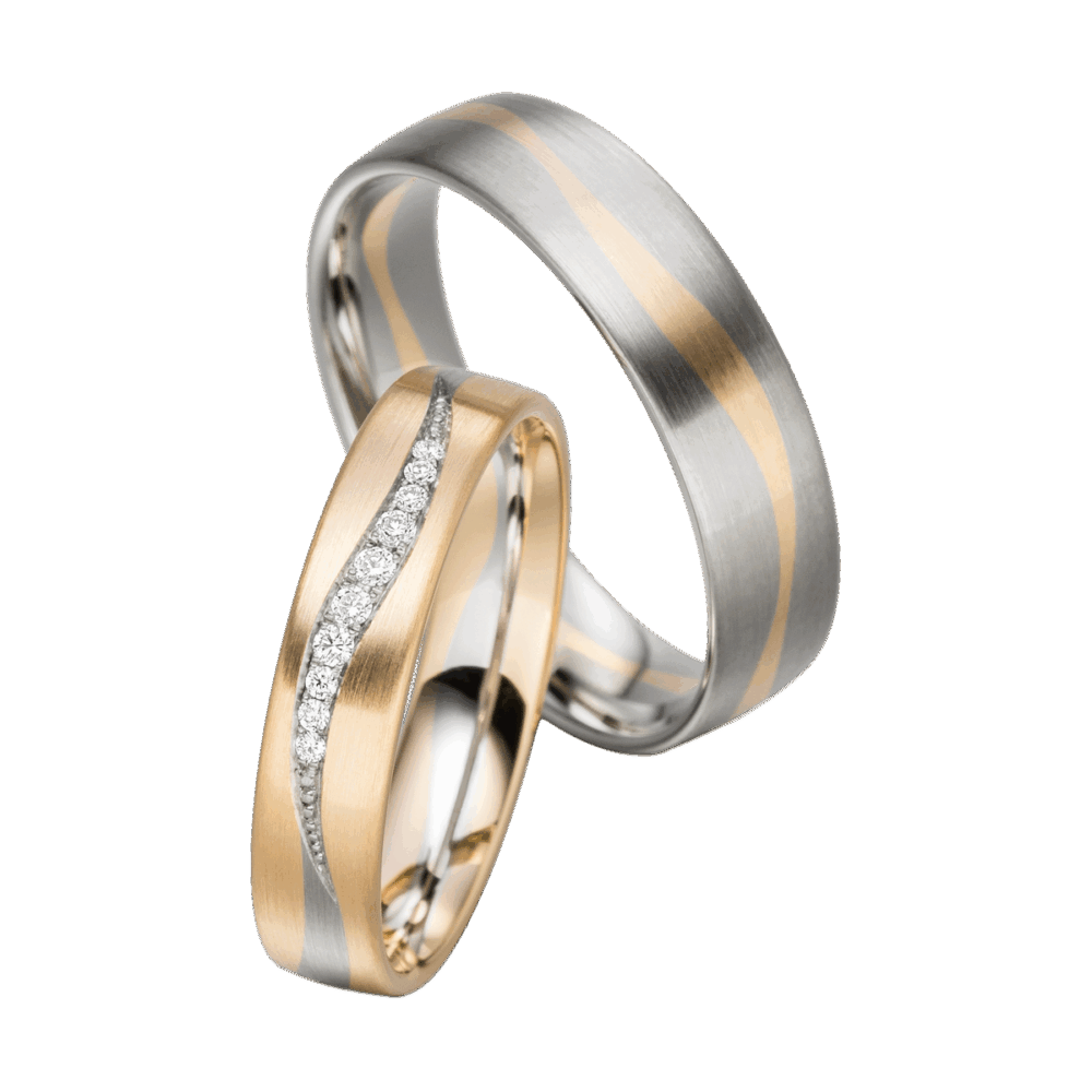 Bicolor-Platin-Gelbgold-Trauringe mit diamantbesetzter Wellenlinie für stilvolle Eleganz
