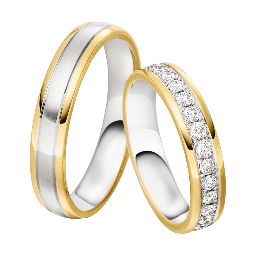 Zweifarbige Gelbgold Trauringe mit Brillanten aus der Diamond Dreamscape Kollektion von Davinél
