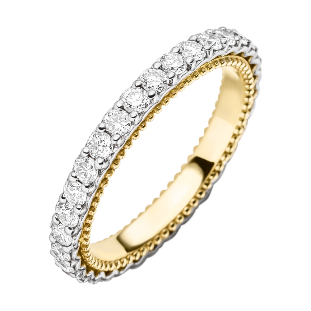 Bicolor-Vorsteckring mit Gelb- und Weißgold, 30 Diamanten und detaillierter Perlierung – Draufsicht