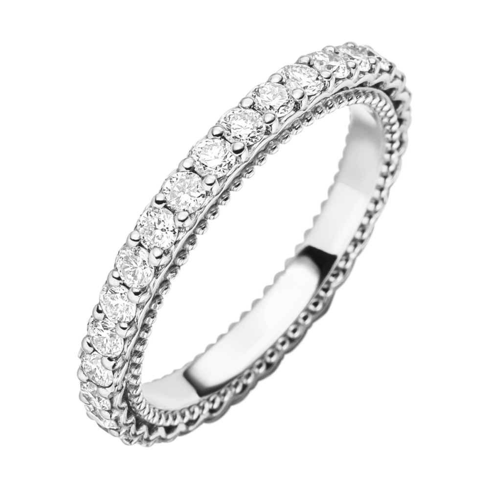 Weißgold-Memoirering „Dreamweaver’s Embrace“ mit 0,90 ct Brillanten – edle Draufsicht mit Perlrand