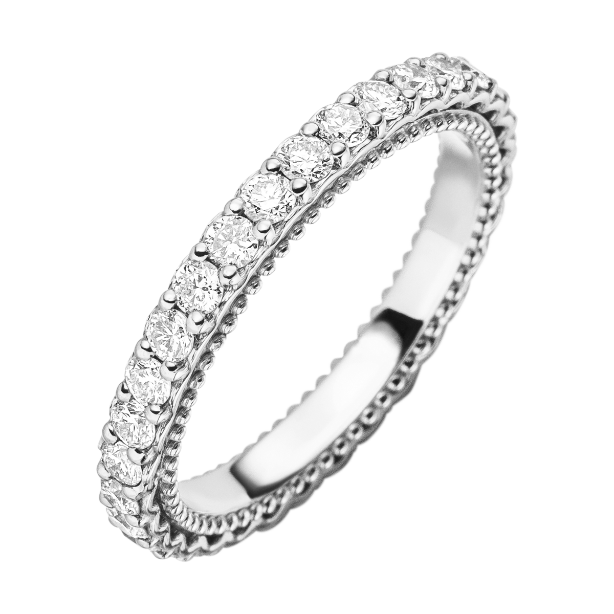 Weißgold-Memoirering „Dreamweaver’s Embrace“ mit 0,90 ct Brillanten – edle Draufsicht mit Perlrand
