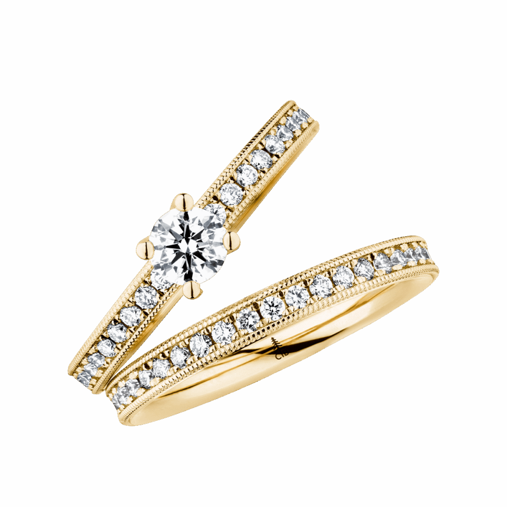 Gelbgoldener Vorsteckring Enchanted Garden mit Diamantbesatz und Perlrand – inspiriert von der Pracht eines sonnigen Gartens