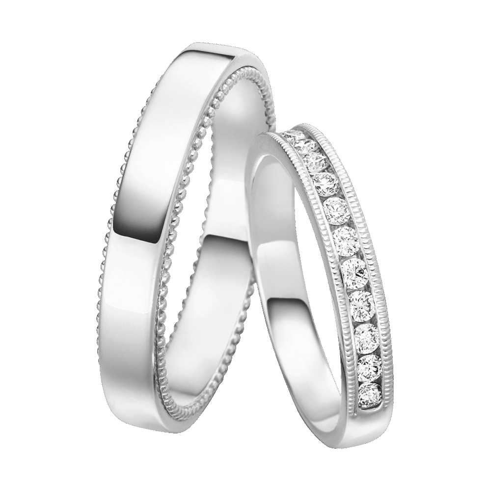 Platinring mit umlaufender Kanalfassung aus Brillanten und perliertem Glanz – Ausdruck ewiger Verbundenheit