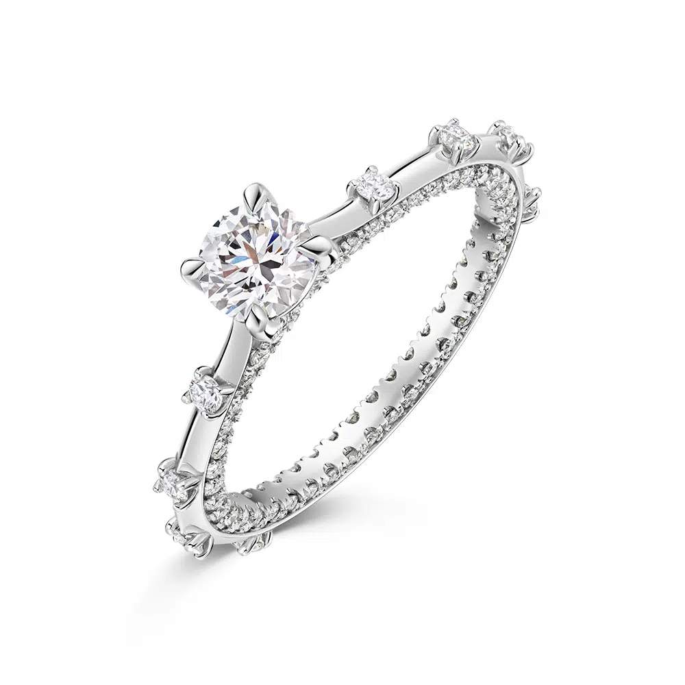 Étreinte d’Étoiles Verlobungsring von DAVINÉL in 585/- Gold, mit brillantem Hauptstein und 107 Diamanten im Sternen-Design
