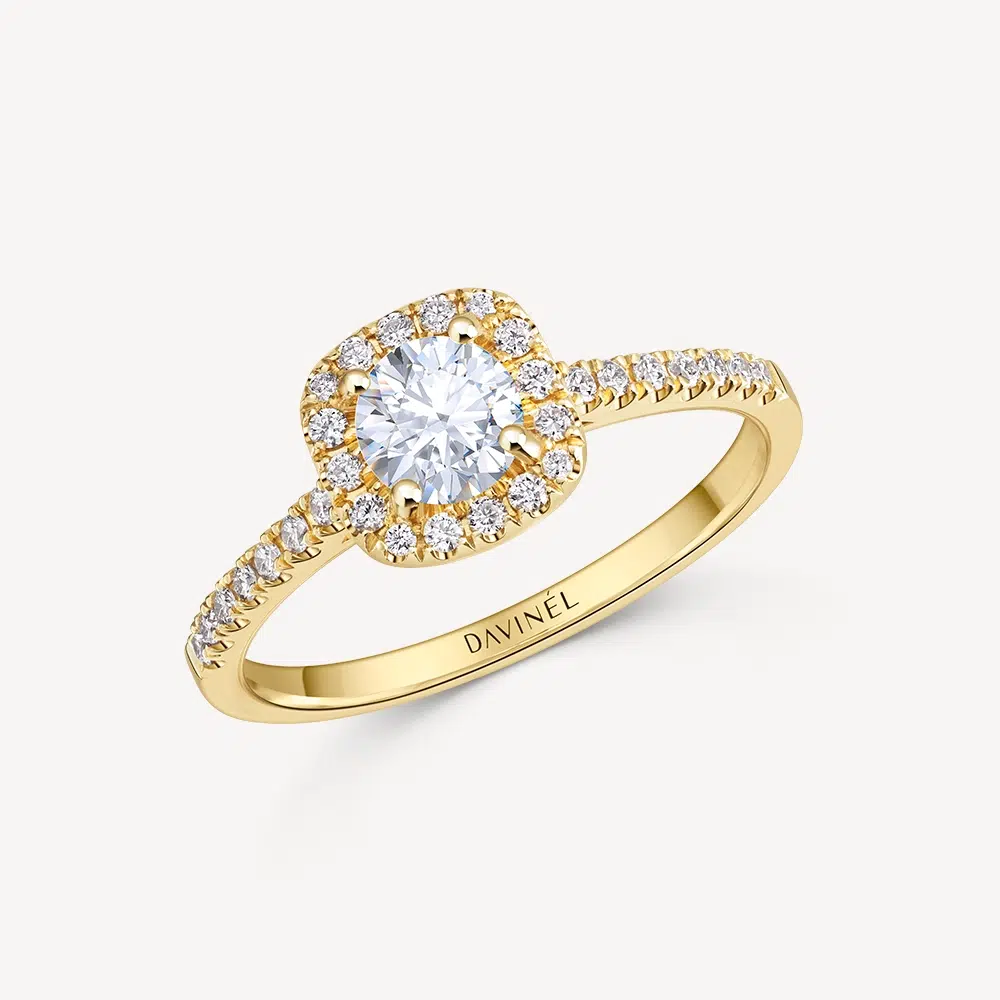 Verlobungsring Everbond aus 585/- Gelbgold mit Halo-Design und 31 Brillanten, Davinél