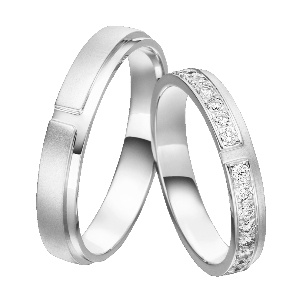 Platinring „Ewige Liebe“ mit stufenartiger Struktur, satiniertem Finish und umlaufenden Brillanten