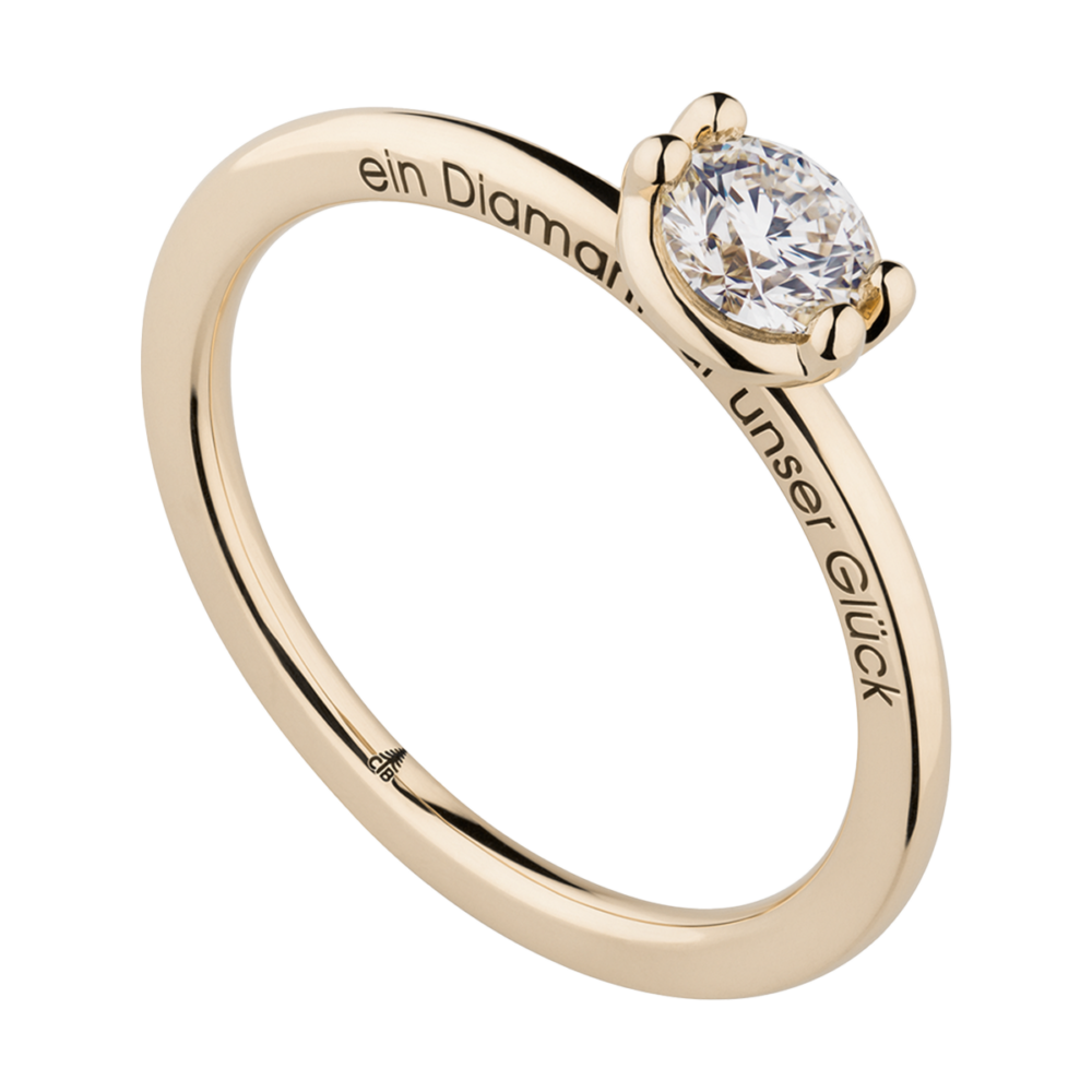 Rotgoldring „Fairy Dust“ mit zartem Brillant-Solitär und personalisierbarer Ringschiene – ein Hauch von Magie und Liebe in rosigem Glanz
