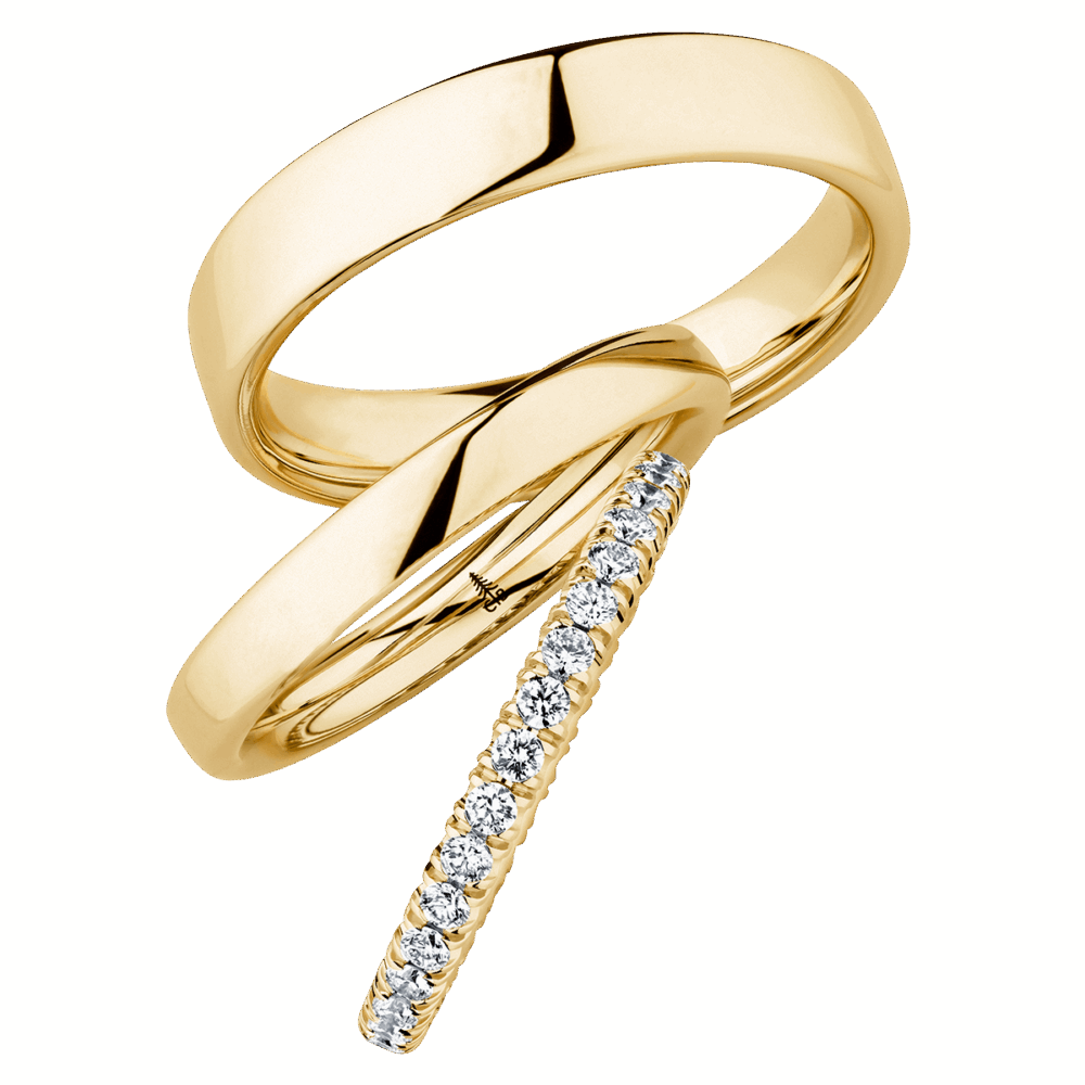 Gelbgoldene Trauringe mit magischem Brillantbesatz – funkelndes Symbol ewiger Liebe