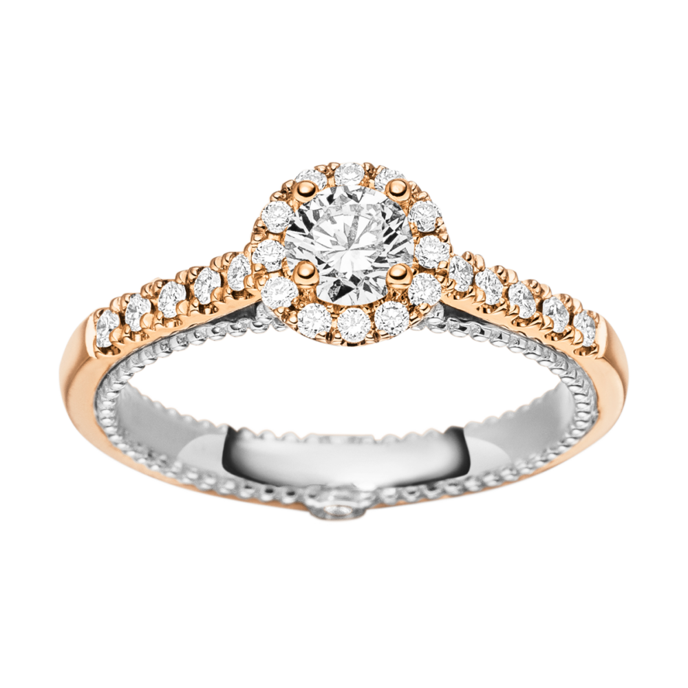 Bicolor-Verlobungsring „Forever Yours“ mit farblich verschlungener Ringschiene und 0,42 ct Mittelstein – edle Draufsicht