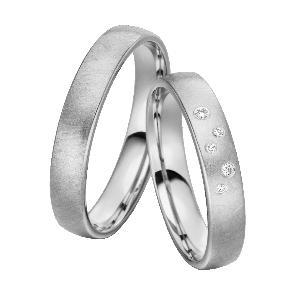 Platinringe Gletscherlicht mit zarter Textur und fünf meisterhaft eingeriebenen Diamanten im Brillantschliff
