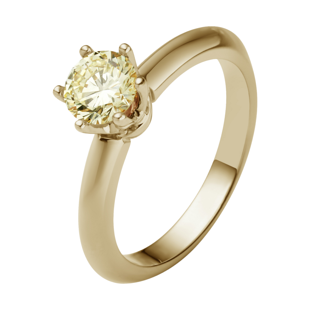 Verlobungsring „Glimmer“ aus Gelbgold mit 0,50 ct gelbem Brillant, eingefasst in sechs Krappen – strahlende Eleganz mit sonnigem Herz