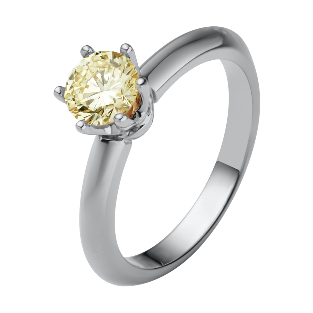 Weißgold-Verlobungsring „Glimmer“ mit 0,50 Karat gelbem Brillant – elegante Kombination aus Licht, Klarheit und Farbe