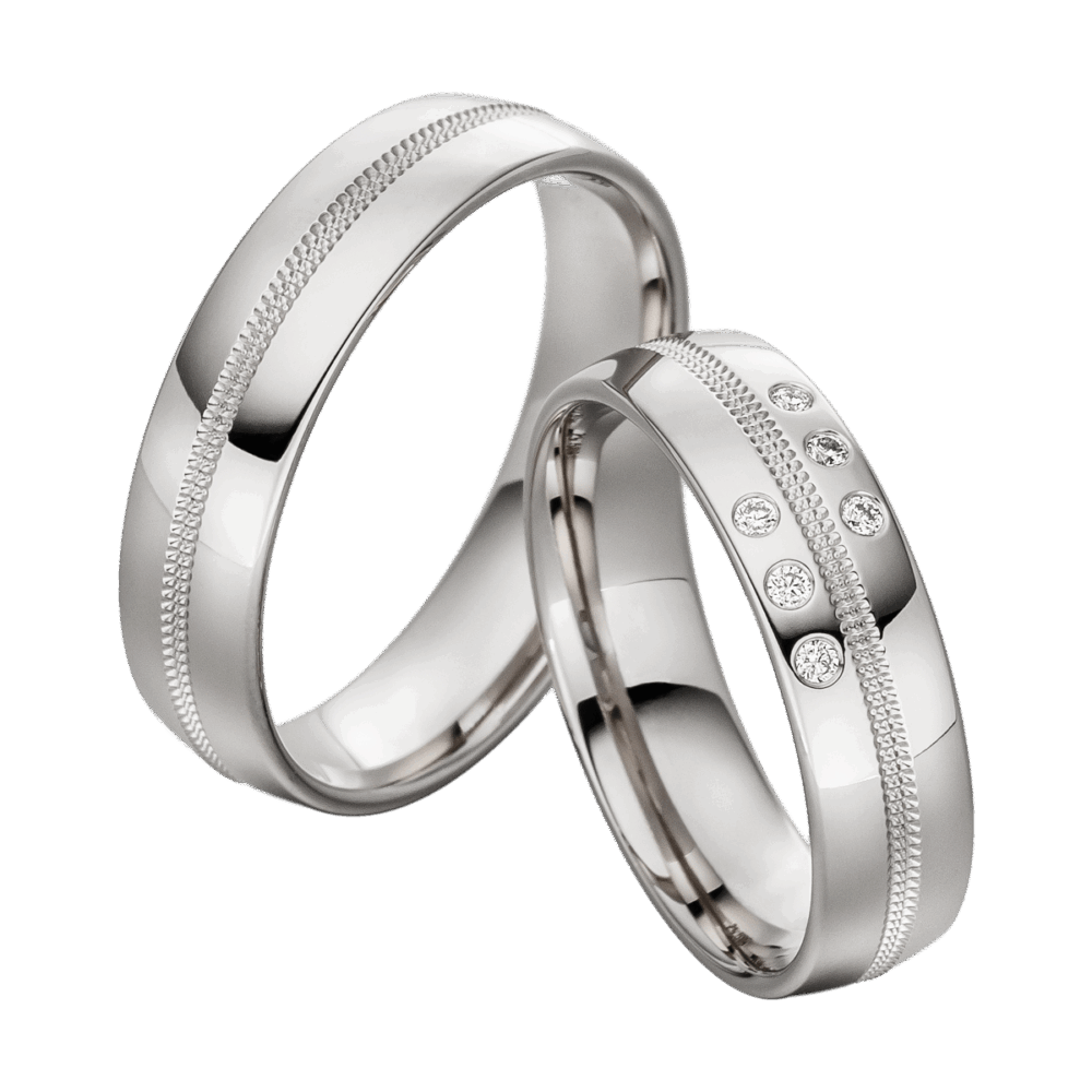 Platinringe Götterlicht mit fein polierter Oberfläche, symmetrischer Teilung und sechs brillantbesetzten Highlights