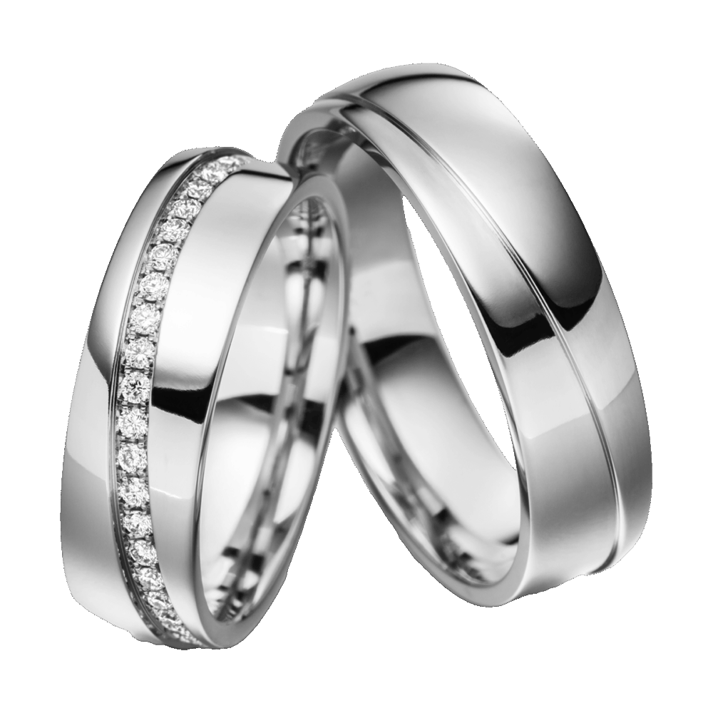 Platinringe Heldenschimmer mit präzise gearbeiteter Stufenteilung, poliertem Finish und Diamanten im Brillantschliff