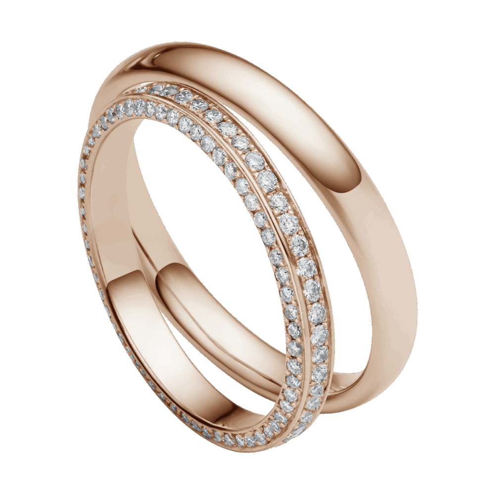 Roségold-Trauringe „Himmelsfunken“ – zarte Eleganz mit funkelnden Brillanten in edlem Rundumdesign