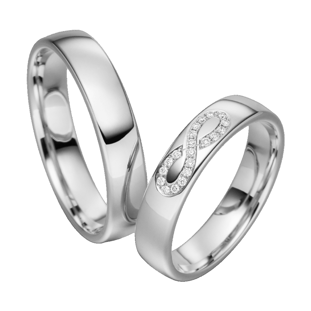 Platinringe mit brillantem Diamantbesatz in Form der Unendlichkeit – Symbol ewiger Liebe