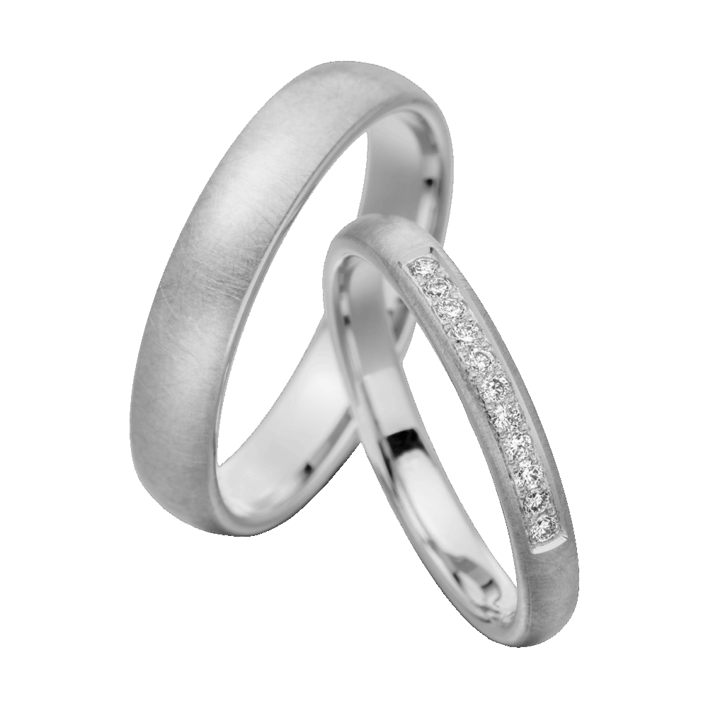 Platinring mit eingearbeiteten Brillanten im Mittelband und seidenmatter Oberfläche