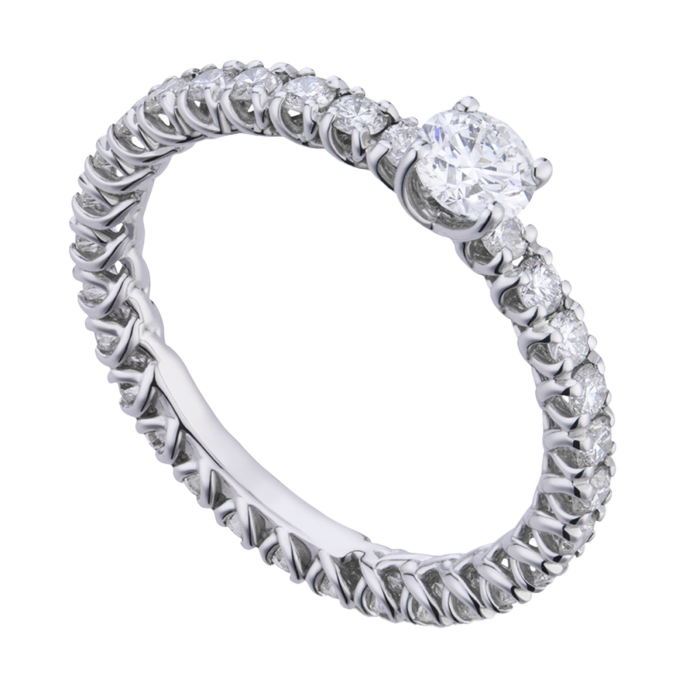 Weißgoldring „Kometenschweif“ mit 31 Diamanten im Brillantschliff und schwebender Fassart – filigrane Eleganz in himmlischem Design