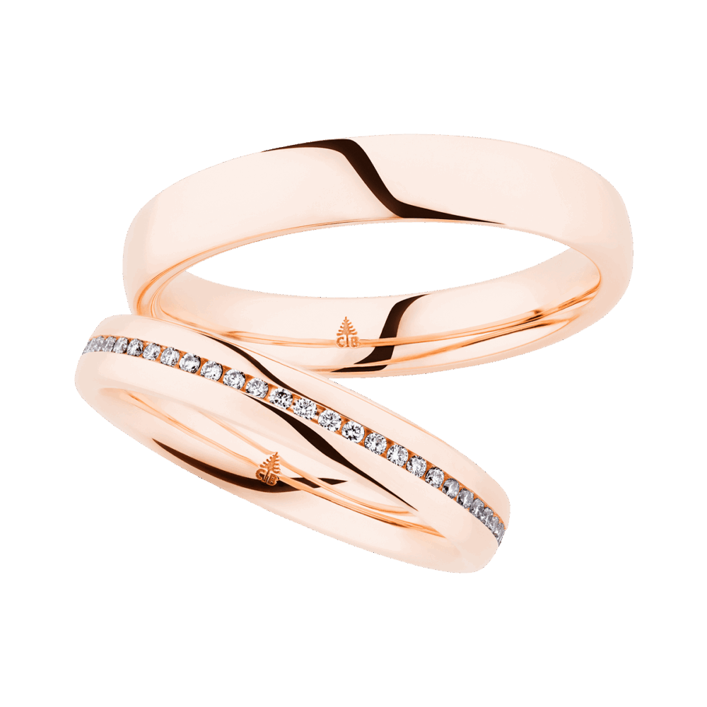 Roségoldene Ringe Lichtkrieger mit Kanalfassung und Diamanten – Sinnbild für ewige Zweisamkeit
