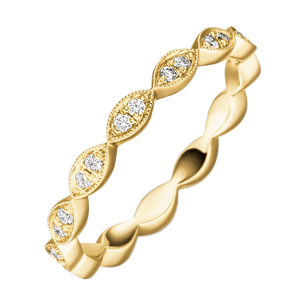 Goldener Memoirering „Liebeslicht“ mit feiner Perlierung und 24 Brillanten in Verschnittfassung – edles Design mit Vintage-Flair