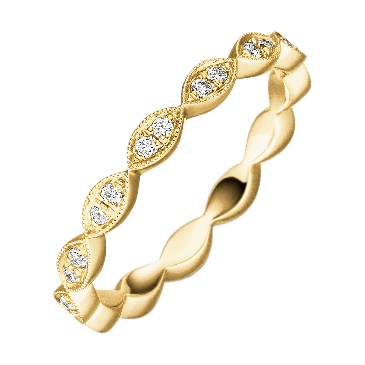 Goldener Memoirering „Liebeslicht“ mit feiner Perlierung und 24 Brillanten in Verschnittfassung – edles Design mit Vintage-Flair