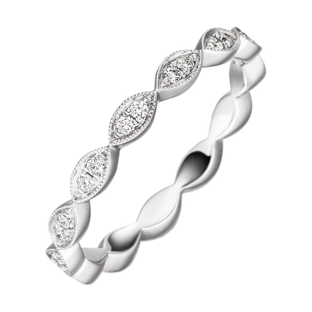 Weißgold-Memoirering „Liebeslicht“ mit 0,20 ct Brillanten, verspieltem Profil und zarter Perlierung