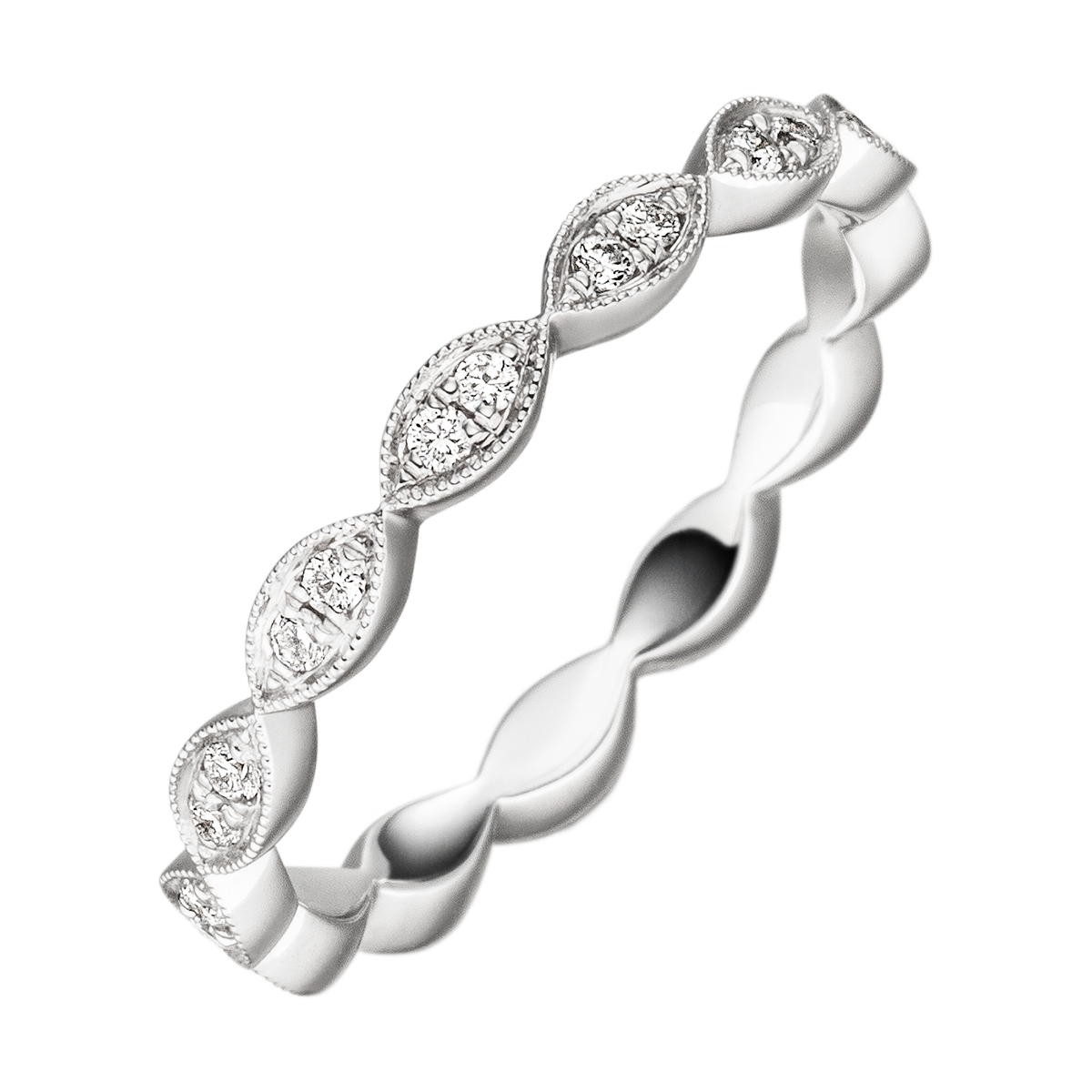 Weißgold-Memoirering „Liebeslicht“ mit 0,20 ct Brillanten, verspieltem Profil und zarter Perlierung