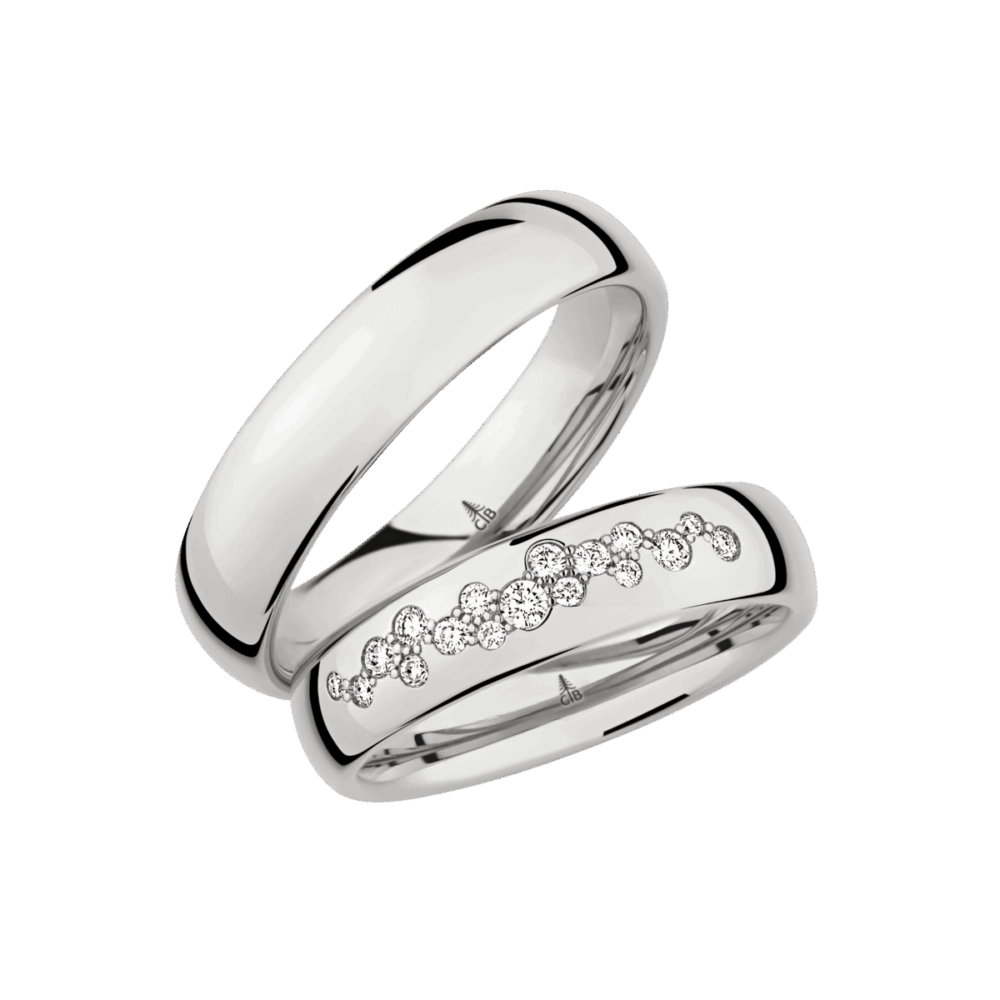Stilvolle Weißgoldringe mit brillantenbesetztem Magnolienmotiv und edlem Glanzfinish