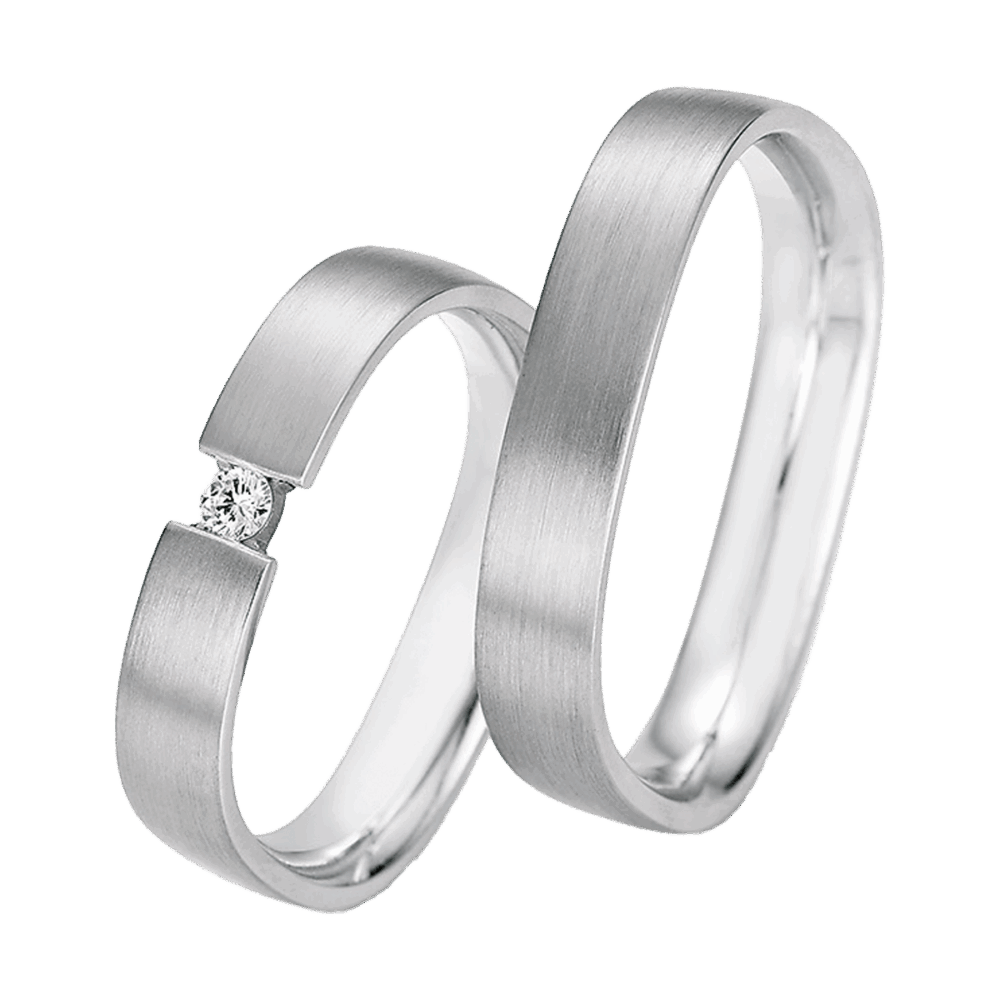 Platinringe mit quadratischem Design, mattierter Oberfläche und Diamant in moderner Spannfassung