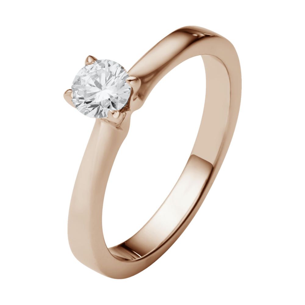 Rotgoldring „Nordlicht“ mit brillantem Diamant und sanft zulaufender Ringschiene – ein Symbol inniger Liebe und Beständigkeit