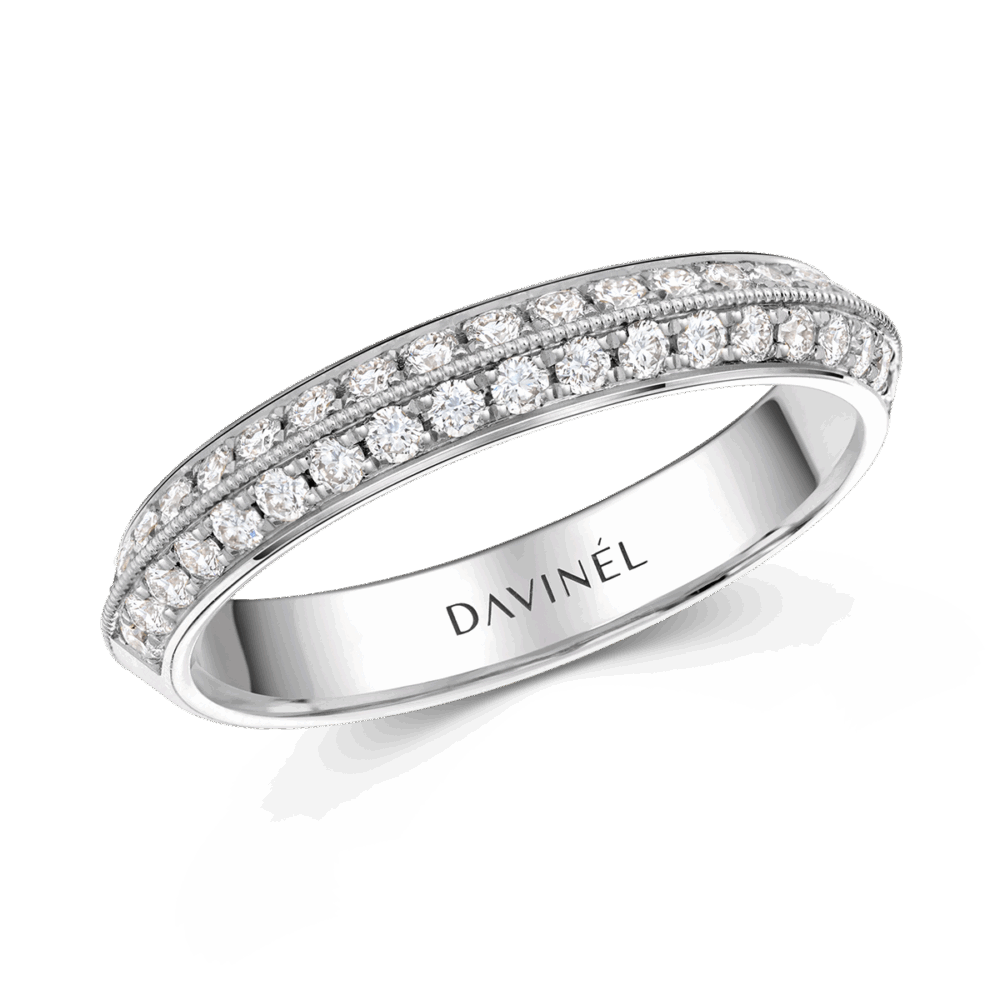 Memoirering Orbis Amoris aus Platin mit Dachprofil, Perlierung und 40 Brillanten im Damenring
