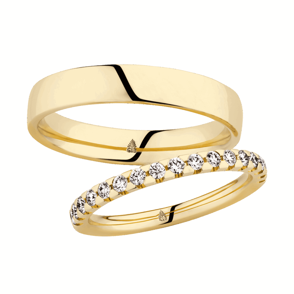Gelbgoldene Trauringe mit 17 Brillanten – eleganter Glanz und zeitlose Symbolkraft
