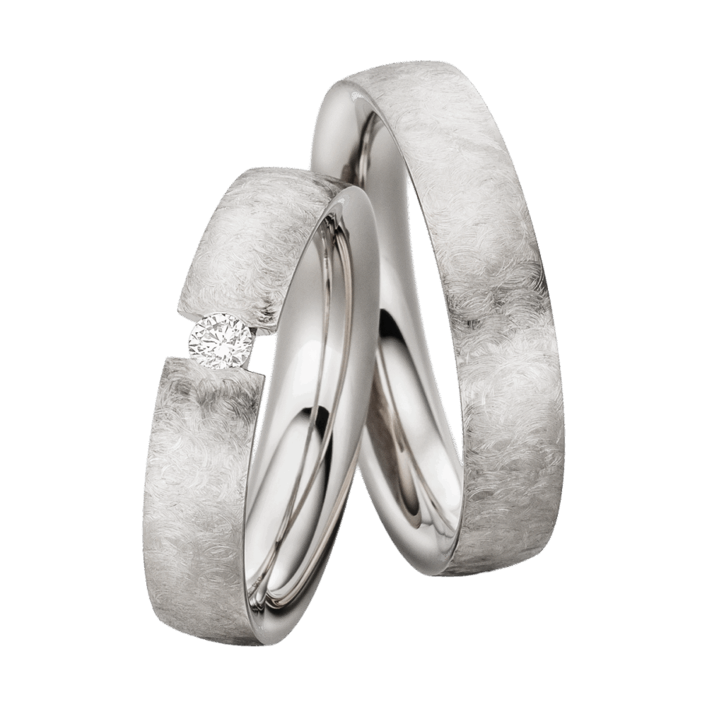 Platinringe Polarstern mit diamantbesetztem Design und markanter, eisstrukturierter Oberfläche