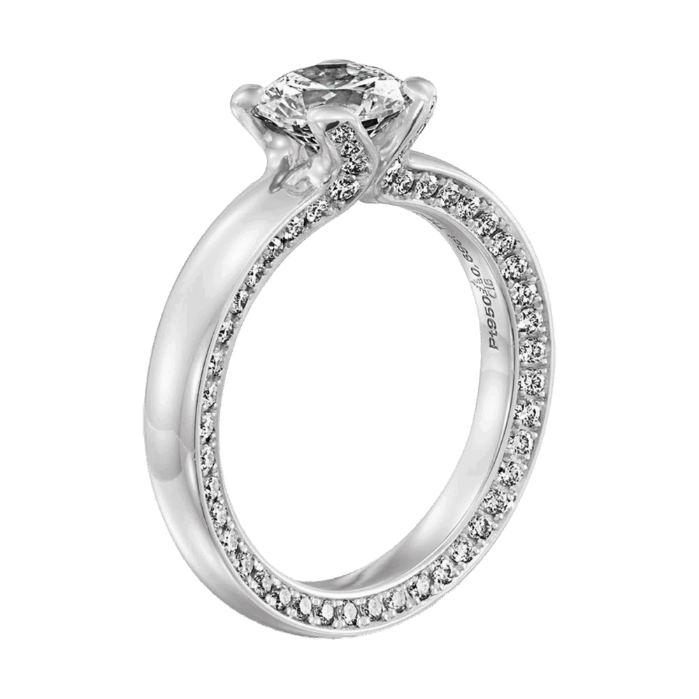 Draufsicht des „Shimmer“ Rings in Weißgold mit 0,25 ct Brillant und umlaufender Pavé-Fassung – moderner Klassiker mit funkelndem Finish