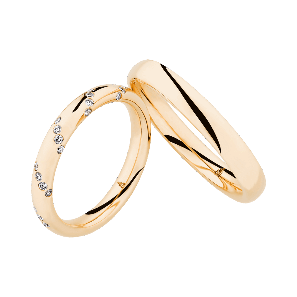 Gelbgoldene Trauringe Sonnenlicht mit 31 Diamanten – Symbol für leuchtende Liebe und Beständigkeit