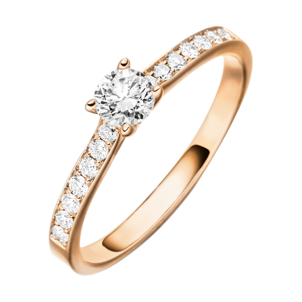 Rotgoldring „Soulshine“ mit zentralem Brillanten und 15 halbgefassten Diamanten – fein abgestimmte Draufsicht mit emotionaler Tiefe