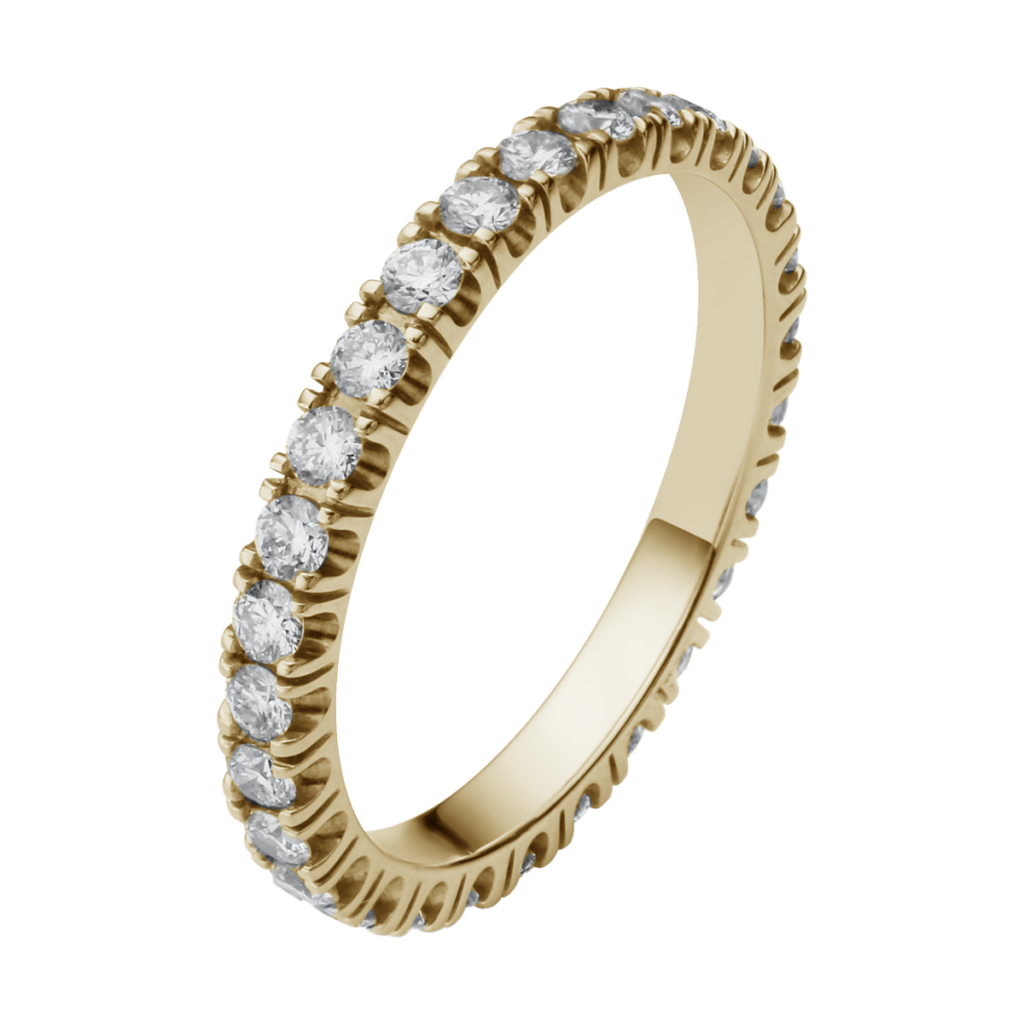 Memoire-Ring als Ehering mit Vollbesatz: Modell Stardust Elegance in Gelbgold, rundum mit Brillanten besetzt