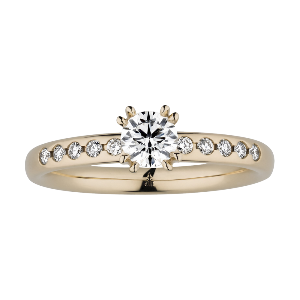 Verlobungsring „Thunder“ in Roségold mit 0,20 ct Brillant und 15 eingefassten Diamanten – kraftvoll, feminin und romantisch zugleich