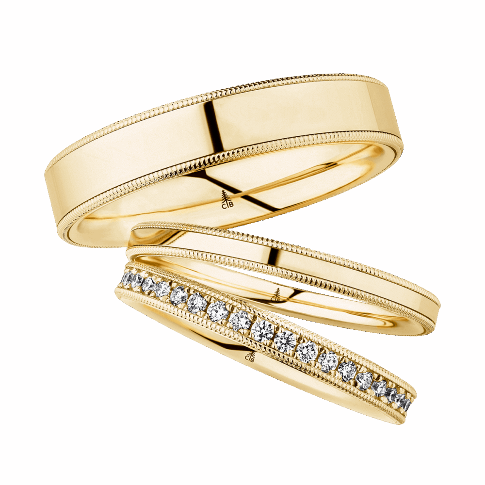 Gelbgoldene Trauringe mit 44 Brillanten – zartes Design und klassischer Glanz