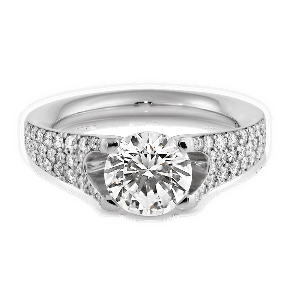 Verlobungsring „Windspiel“ aus Platin mit 1,2 ct Brillant und Pavé-Fassung – luxuriöses Design mit über 90 funkelnden Brillanten