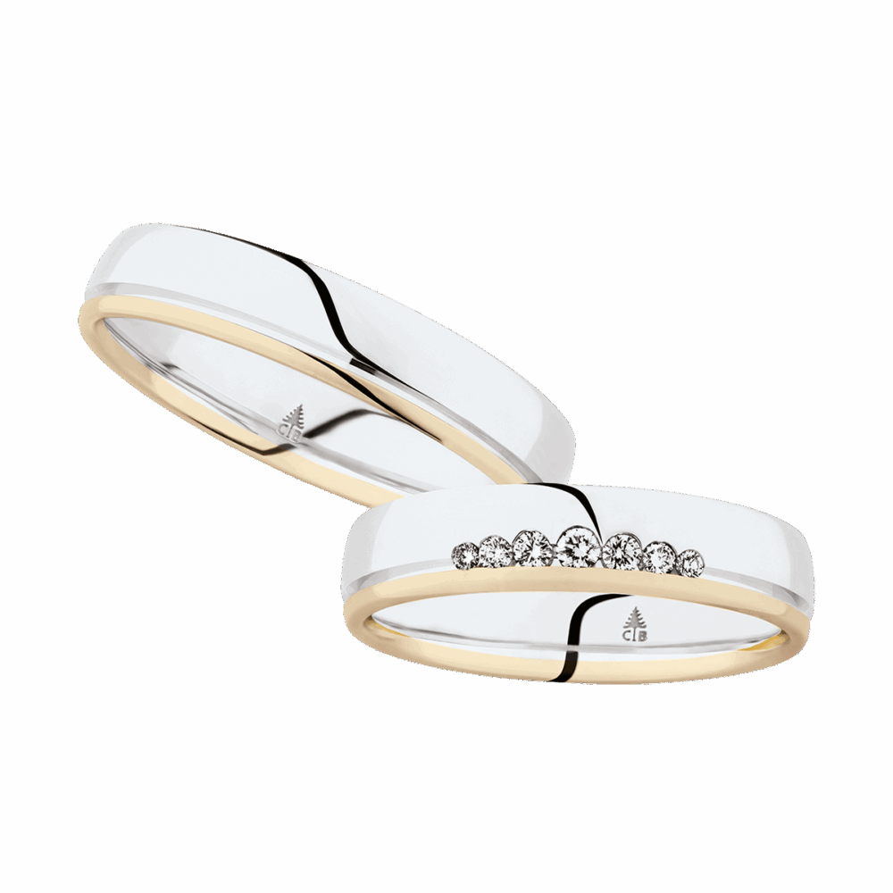 Elegante Bicolor-Trauringe in Weißgold und Gelbgold mit funkelnden Diamanten