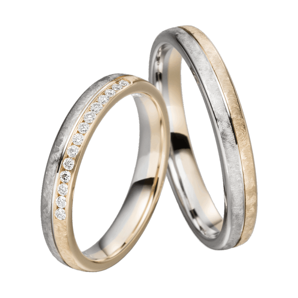 Bicolor-Ring aus Chamoisgold und Platin mit feinen Brillanten – Ausdruck ewiger Verbundenheit und Eleganz