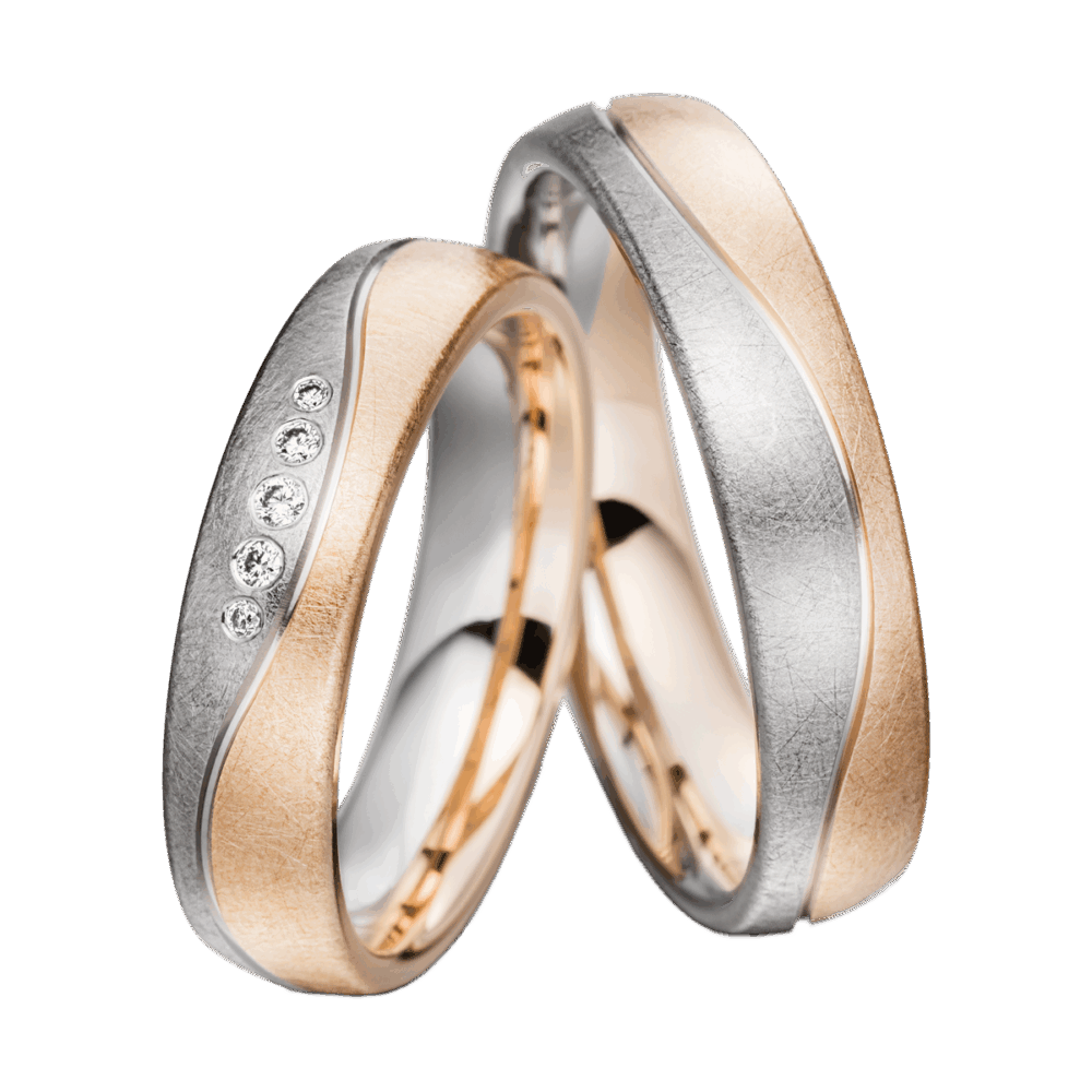 Platin-Roségold-Ringe mit Wellenfuge und feinem Diamanten im Brillantschliff – elegant und modern