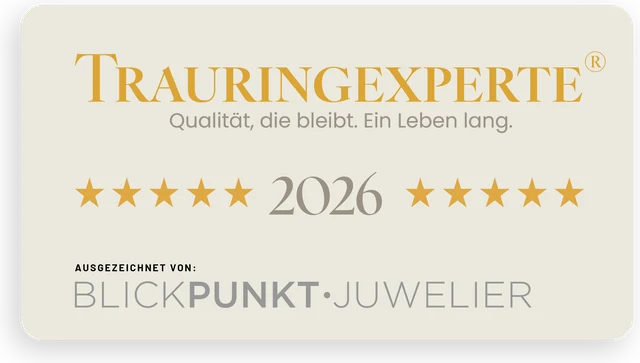Siegel Trauringexperte 2026, ausgezeichnet von Blickpunkt Juwelier